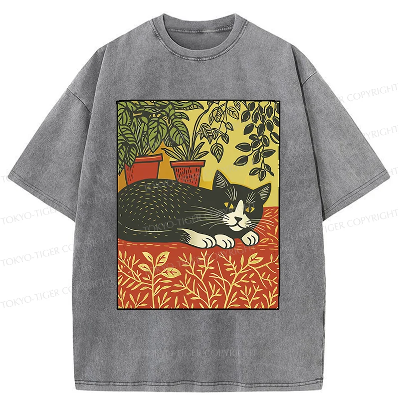 Tokyo-Tiger Napping Cat Washed T-Shirt