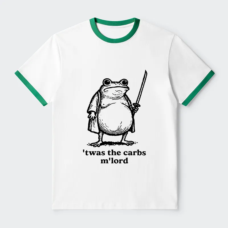Tokyo-Tiger Funny Fat Samurai Frog Contrast Trim T-Shirt