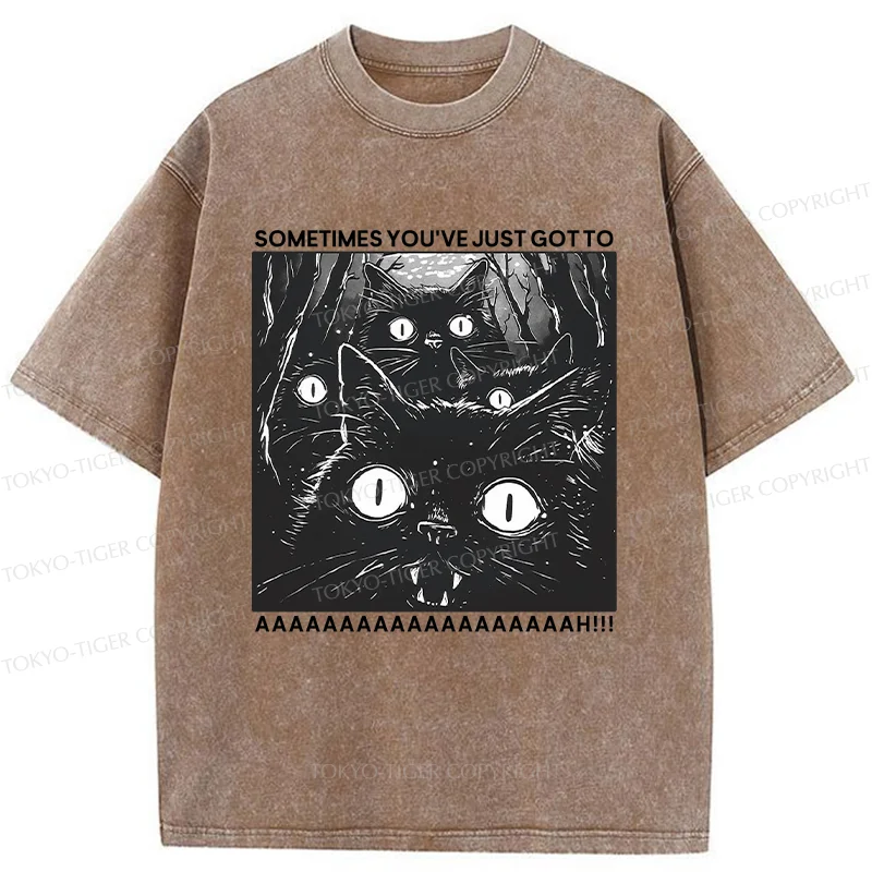 Tokyo-Tiger Screaming Black Cats Washed T-Shirt