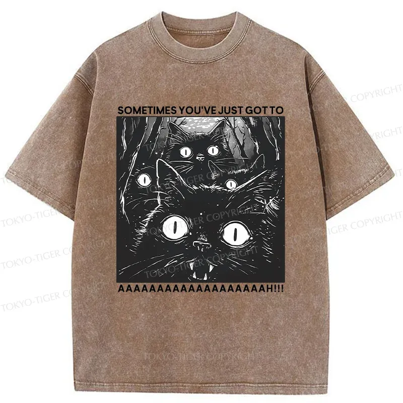 Tokyo-Tiger Screaming Black Cats Washed T-Shirt