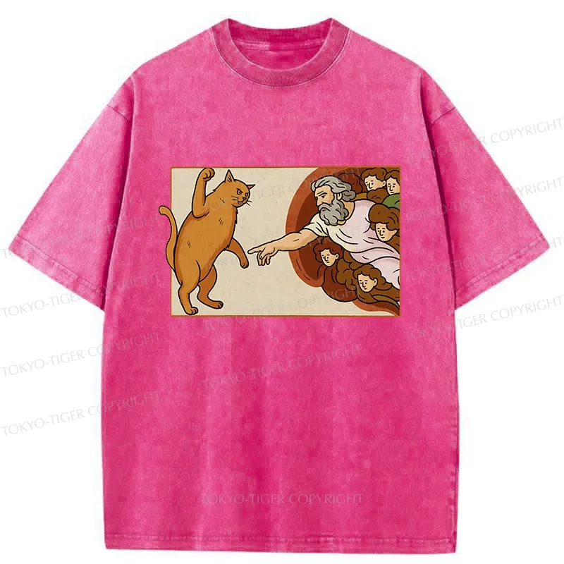 Tokyo-Tiger Naughty Cat Funny Washed T-Shirt