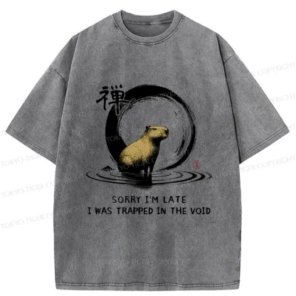 Tokyo-Tiger Zen Capybara Was Trapped In The Void Washed T-Shirt