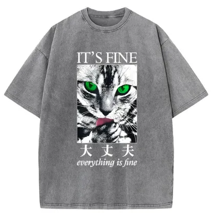 Tokyo-Tiger Cat Is Fine Washed T-Shirt