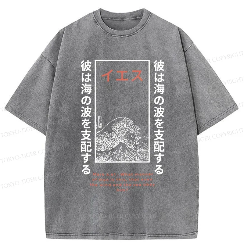 Tokyo-Tiger Stormy Waves Washed T-Shirt