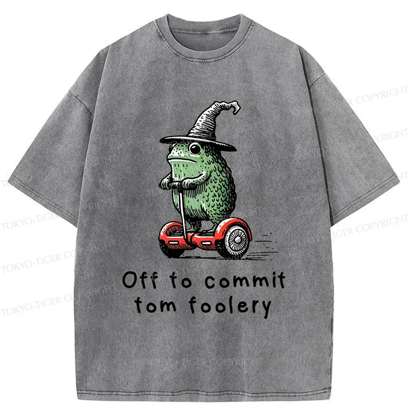 Tokyo-Tiger Frog Riding A Balance Scooter Washed T-Shirt