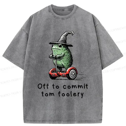 Tokyo-Tiger Frog Riding A Balance Scooter Washed T-Shirt