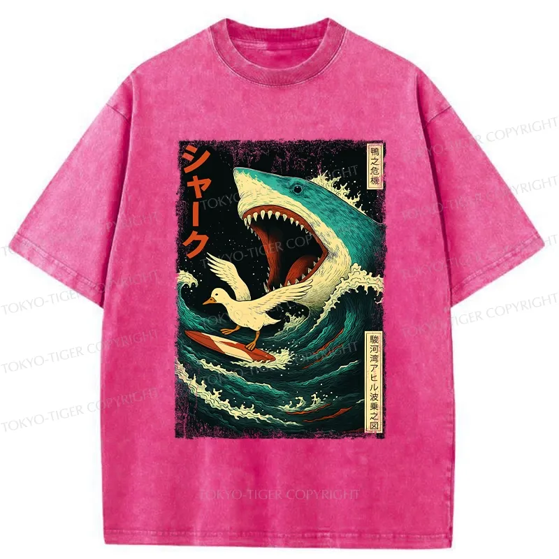 Tokyo-Tiger Duck Riding The Waves Washed T-Shirt