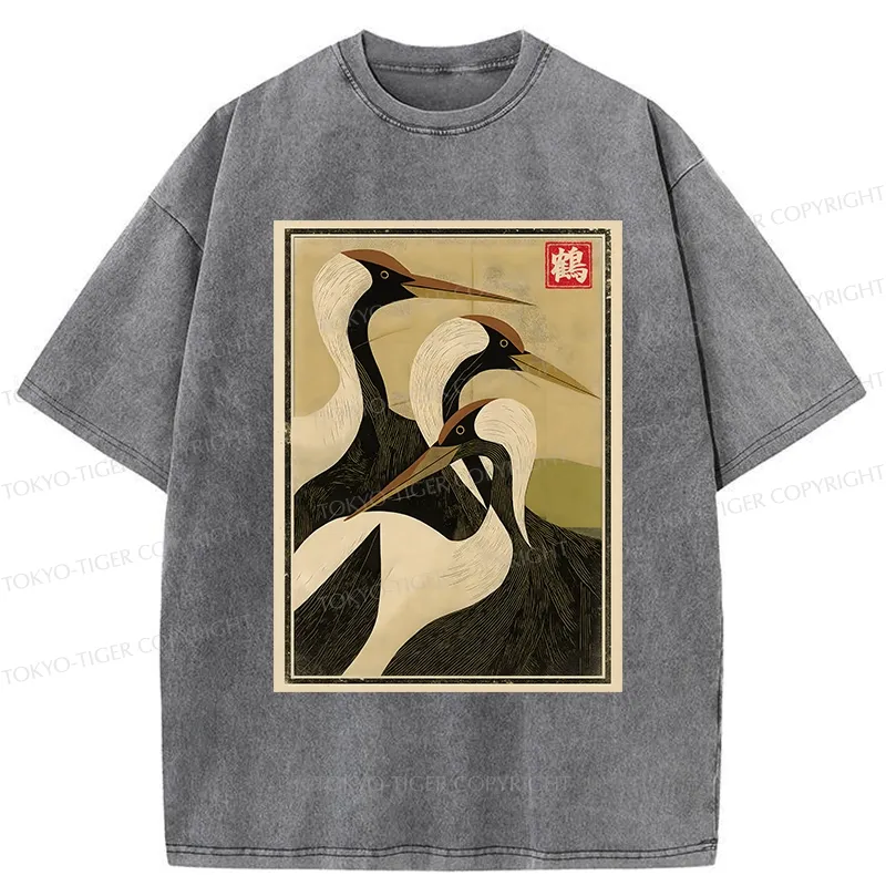 Tokyo-Tiger Japanese Crane Vintage Washed T-Shirt