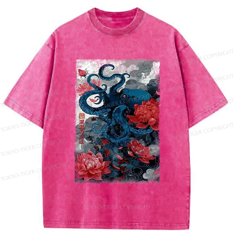 Tokyo-Tiger Deep Sea Retro Octopus Washed T-Shirt