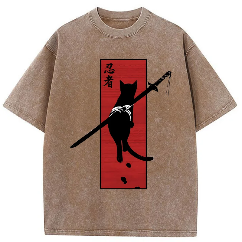 Tokyo-Tiger Lonely Cat Ninja Washed T-Shirt