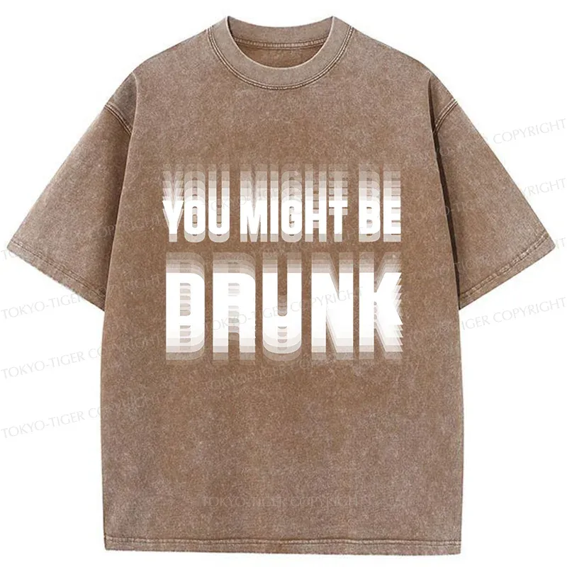 Tokyo-Tiger Drunk Text Washed T-Shirt