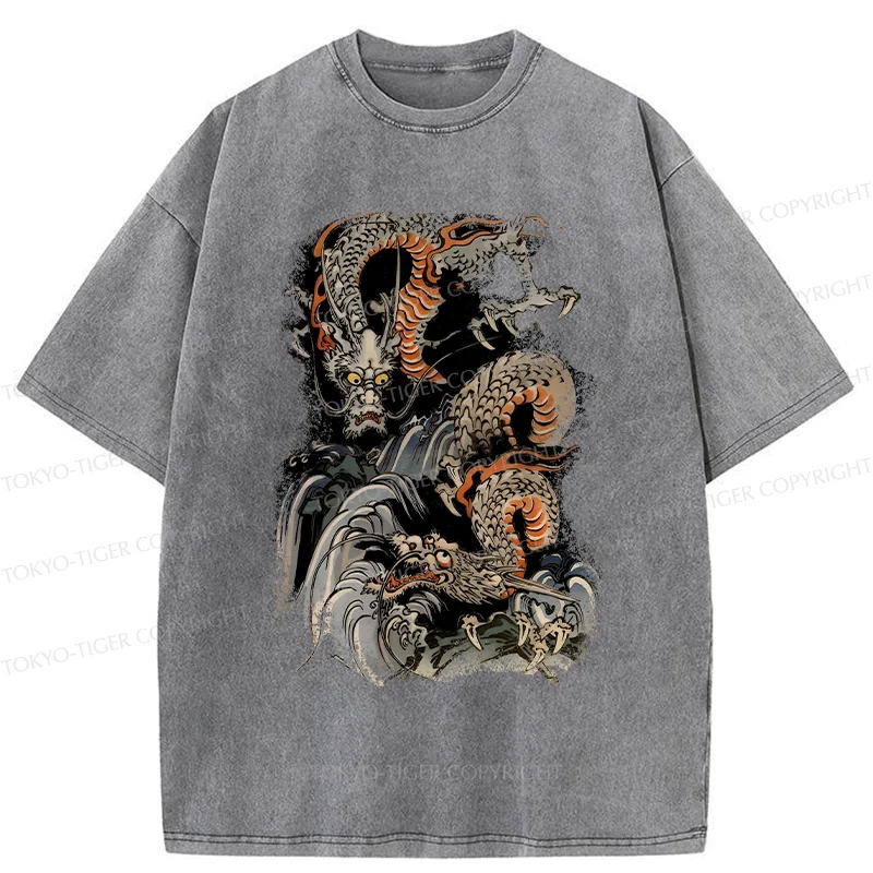 Tokyo-Tiger Japanese Ancient Dragon Washed T-Shirt