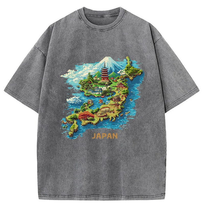 Tokyo-Tiger Funny Japanese Map Washed T-Shirt