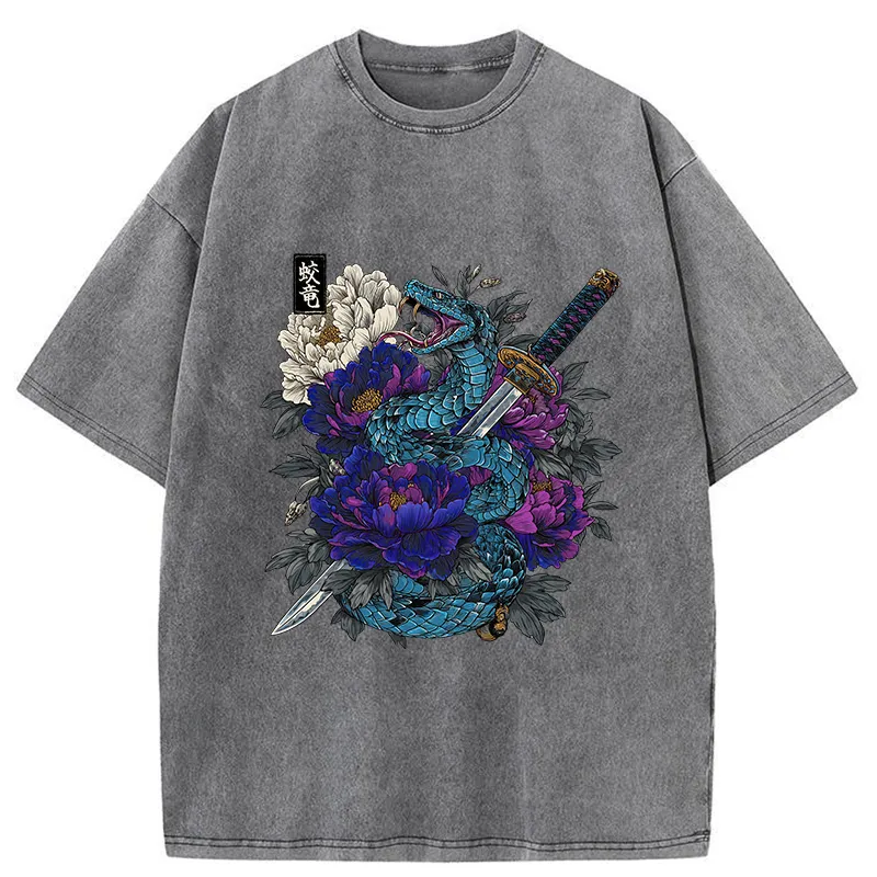 Tokyo-Tiger Snake Katana Japanese Washed T-Shirt