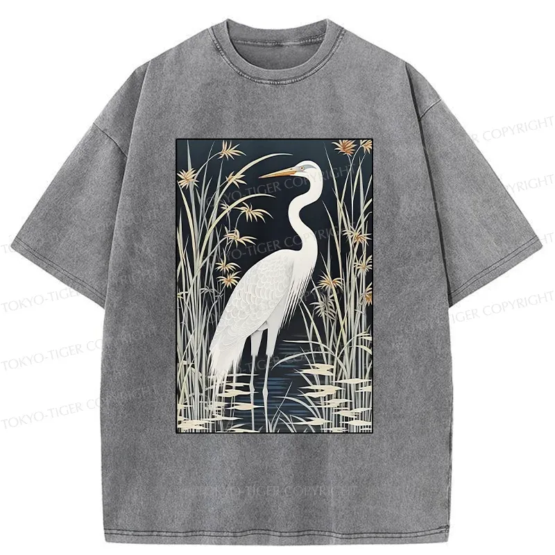 Tokyo-Tiger Cranes By The River Washed T-Shirt