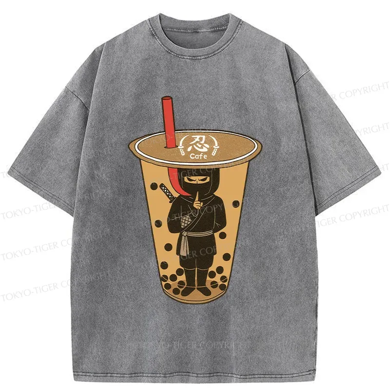 Tokyo-Tiger Ninja Lurking In Milk Tea Washed T-Shirt