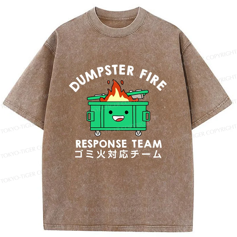 Tokyo-Tiger Trash Bin On Fire Washed T-Shirt