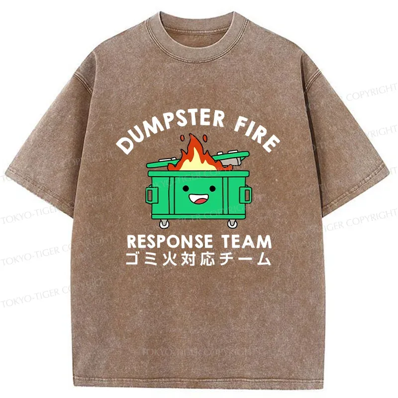 Tokyo-Tiger Trash Bin On Fire Washed T-Shirt