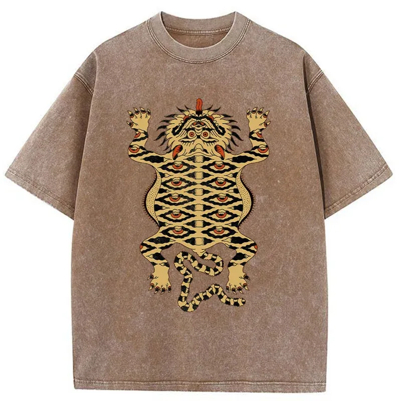 Tokyo-Tiger Mighty Tiger Woodcut Washed T-Shirt