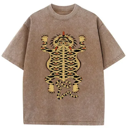 Tokyo-Tiger Mighty Tiger Woodcut Washed T-Shirt