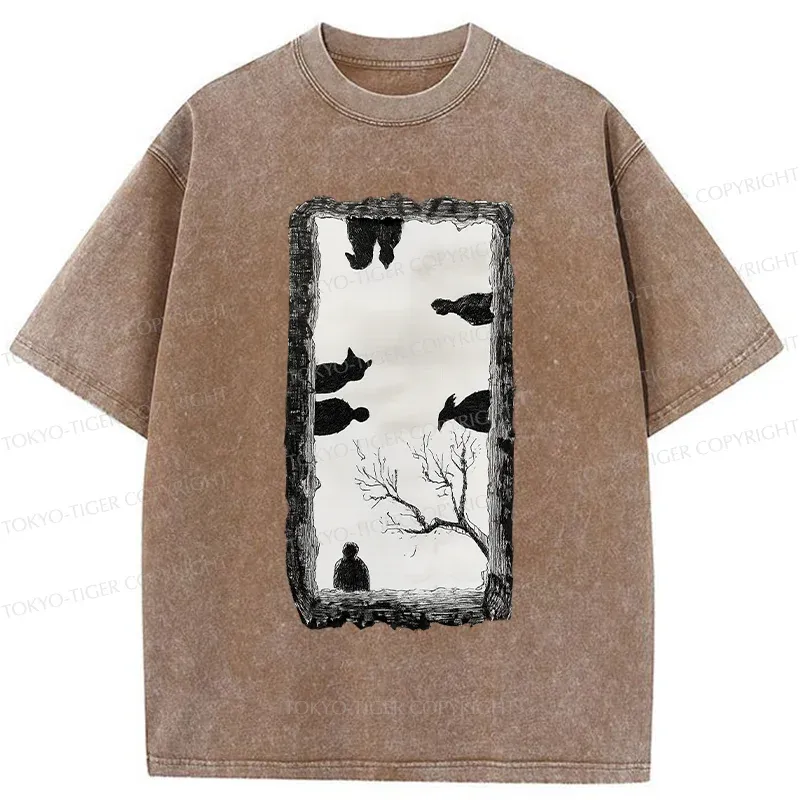 Tokyo-Tiger Cats Watching You Washed T-Shirt