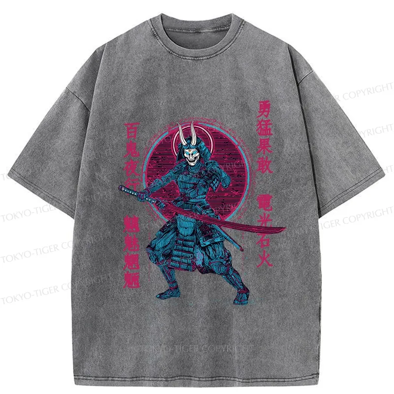 Tokyo-Tiger Japanese Oni Samurai Washed T-Shirt
