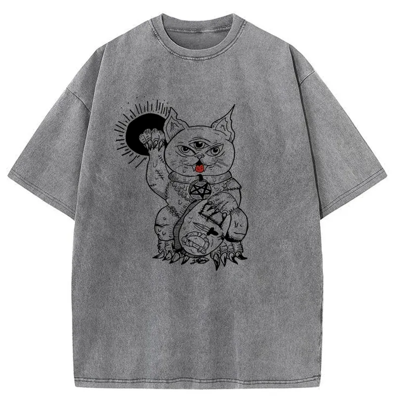 Tokyo-Tiger Evil Lucky Cat Washed T-Shirt