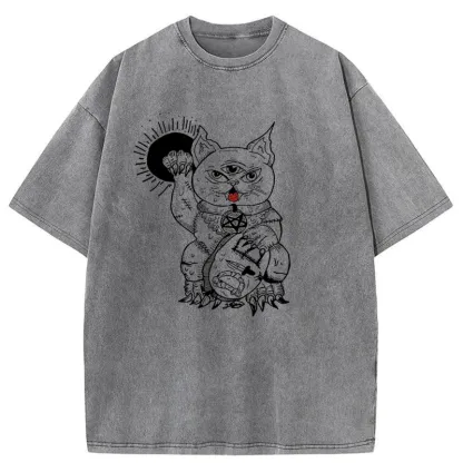 Tokyo-Tiger Evil Lucky Cat Washed T-Shirt