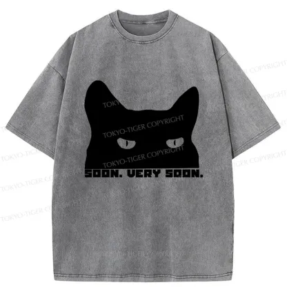 Tokyo-Tiger Cat Watching From Behind Washed T-Shirt