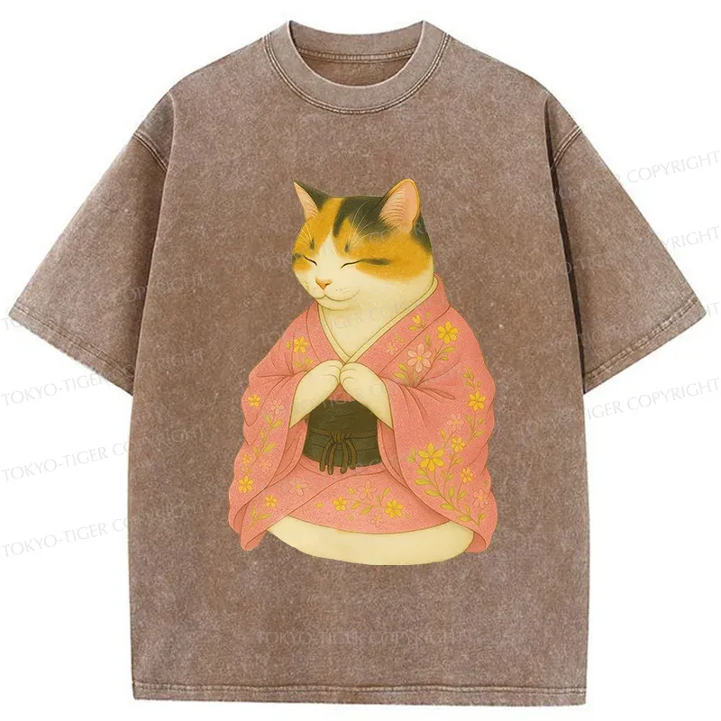 Tokyo-Tiger Meditating Cat Washed T-Shirt