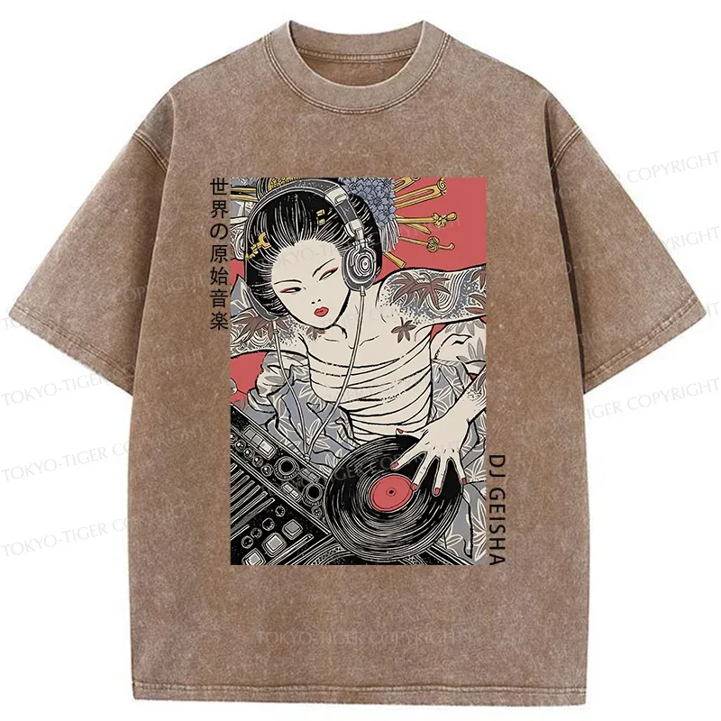 Tokyo-Tiger Geisha DJ Funny Washed T-Shirt