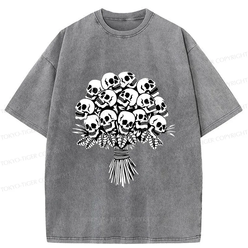 Tokyo-Tiger Skull Flower Washed T-Shirt