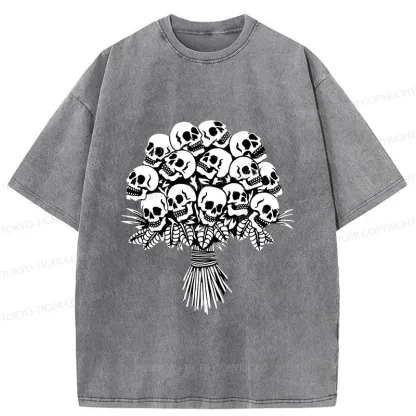 Tokyo-Tiger Skull Flower Washed T-Shirt