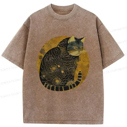 Tokyo-Tiger Japanese Retro Cat Washed T-Shirt