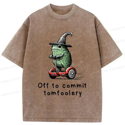 Tokyo-Tiger Frog Riding A Balance Scooter Japan Washed T-Shirt