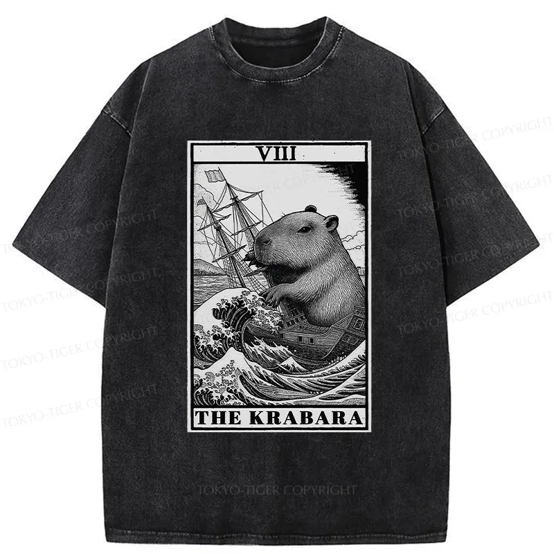Tokyo-Tiger Capybara Destroyers In The Waves Washed T-Shirt