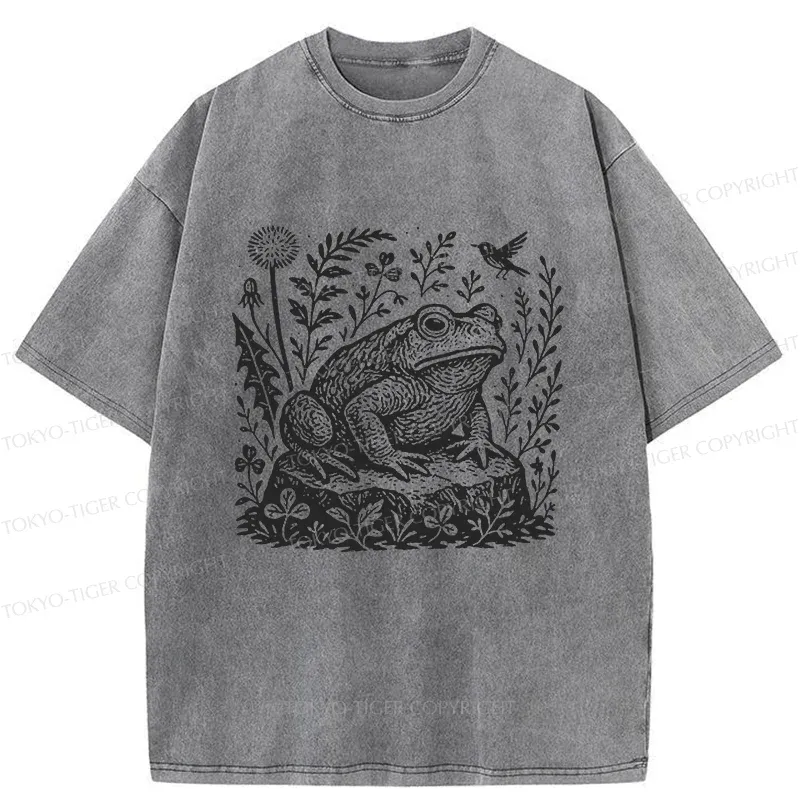 Tokyo-Tiger Frog In The Grass Washed T-Shirt