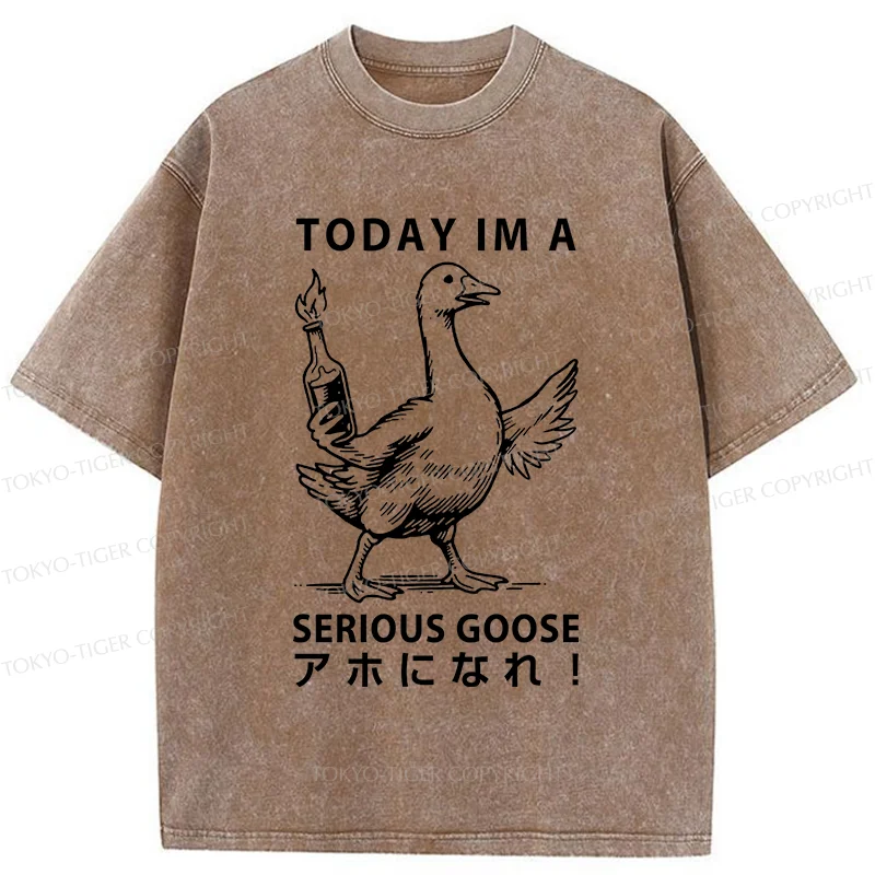 Tokyo-Tiger Goose Holding A Fuel Bottle Washed T-Shirt