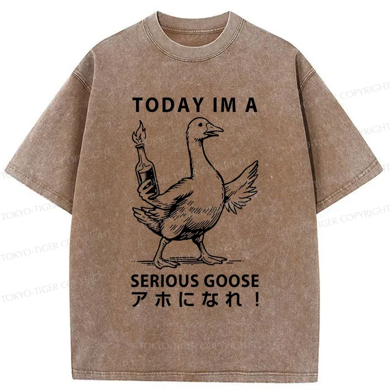 Tokyo-Tiger Goose Holding A Fuel Bottle Washed T-Shirt