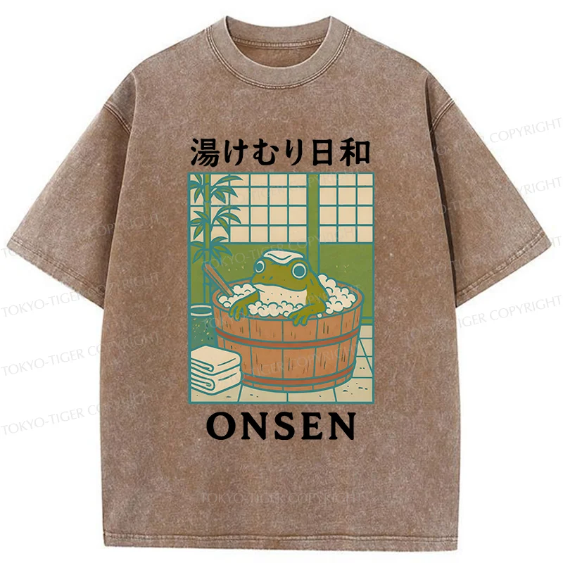 Tokyo-Tiger Frog Taking A Bath Japan Washed T-Shirt