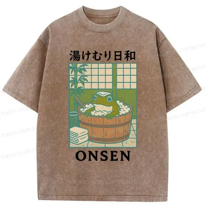 Tokyo-Tiger Frog Taking A Bath Japan Washed T-Shirt