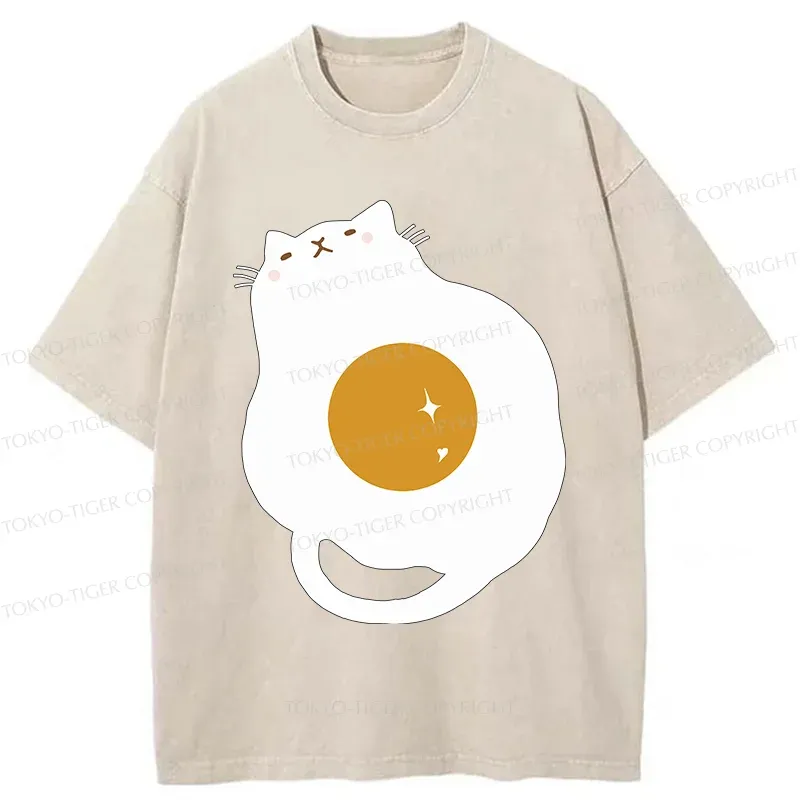 Tokyo-Tiger Fried Egg Cat Washed T-Shirt