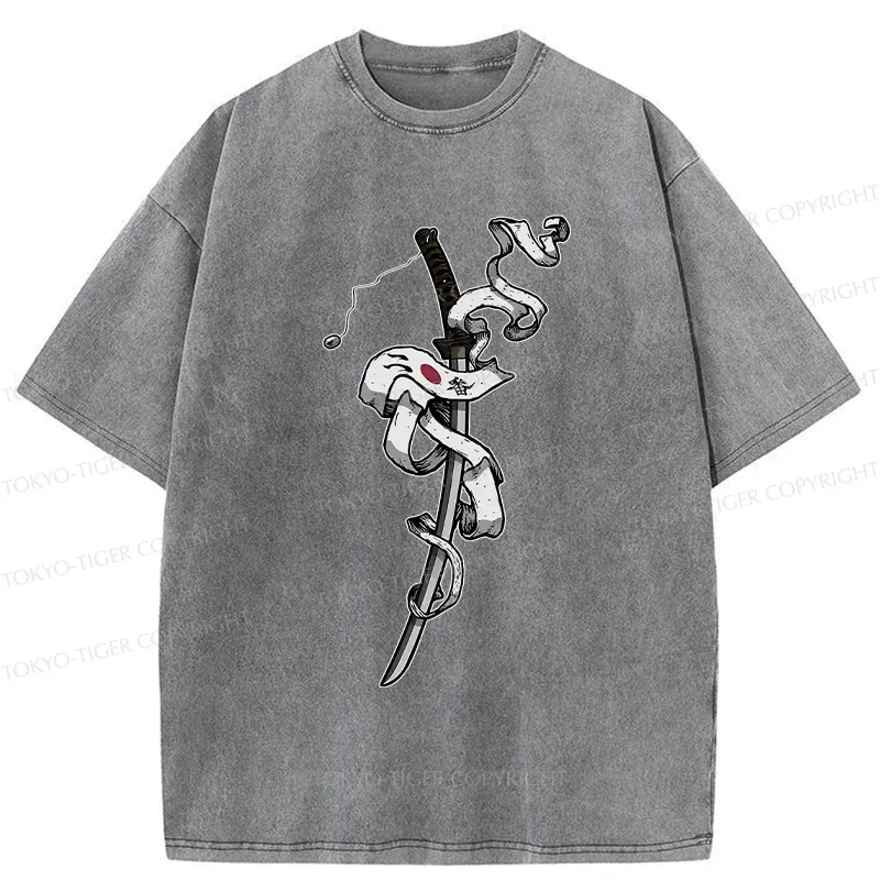 Tokyo-Tiger Samurai Sword Washed T-Shirt