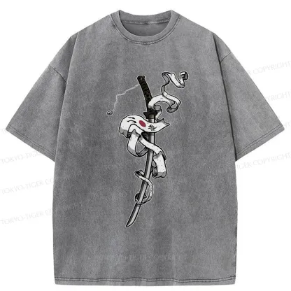 Tokyo-Tiger Samurai Sword Washed T-Shirt