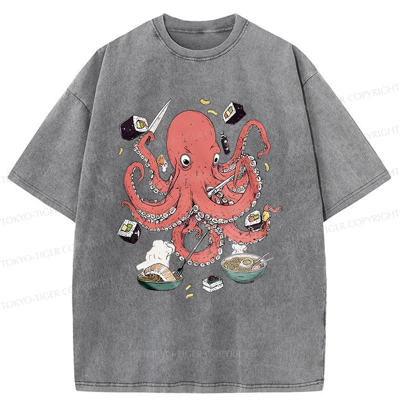 Tokyo-Tiger Octopus Chef Washed T-Shirt