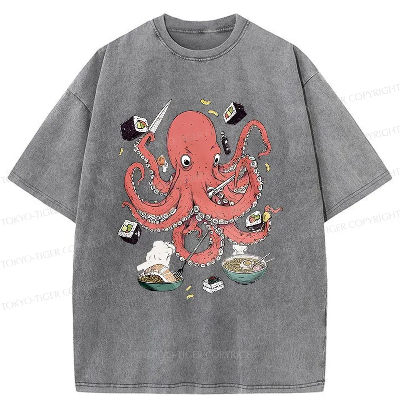 Tokyo-Tiger Octopus Chef Washed T-Shirt