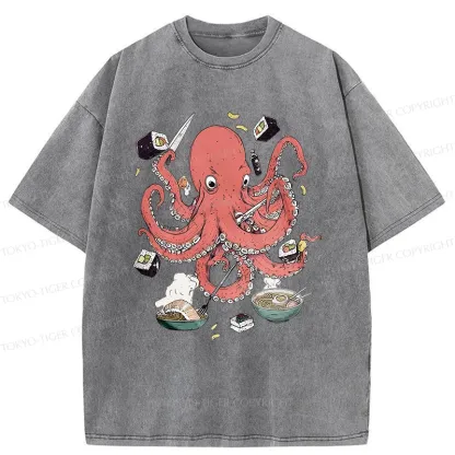 Tokyo-Tiger Octopus Chef Washed T-Shirt