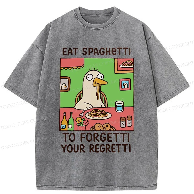Tokyo-Tiger Stupid Goose Eating Pasta Washed T-Shirt