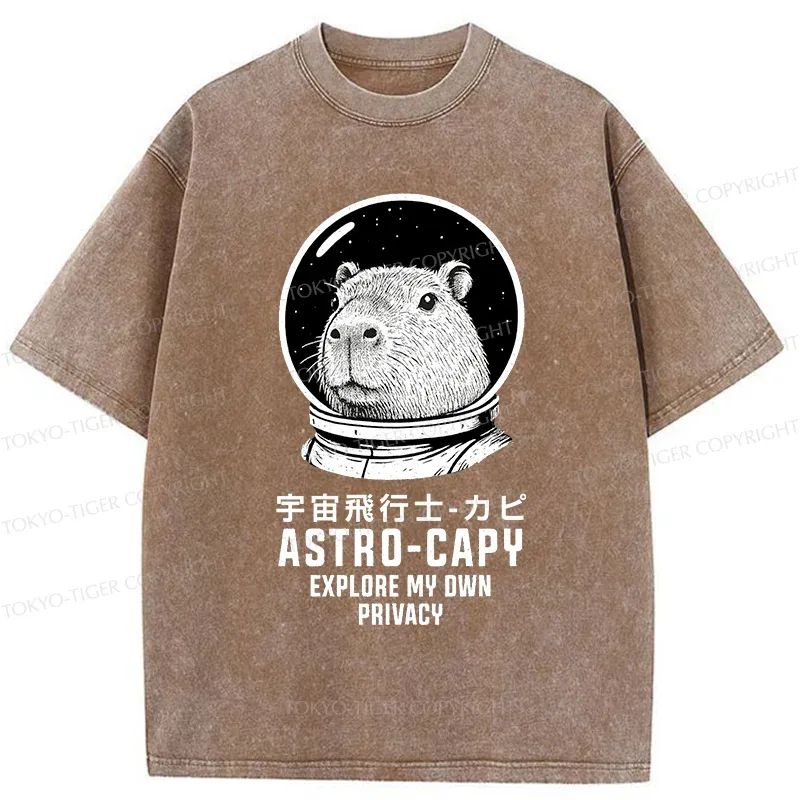 Tokyo-Tiger Astronaut Capybara Washed T-Shirt