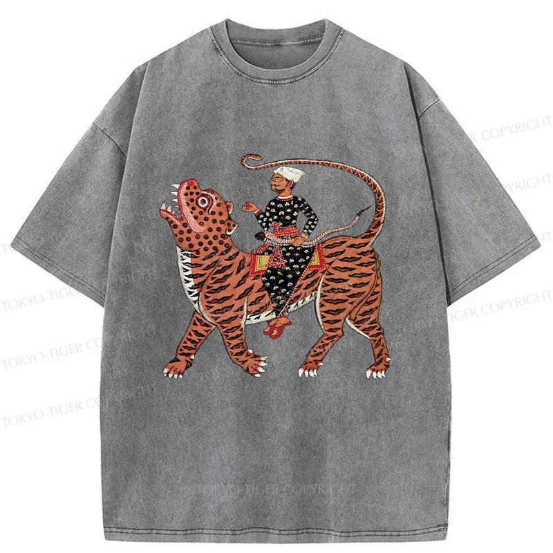 Tokyo-Tiger Man Riding A Tiger Washed T-Shirt